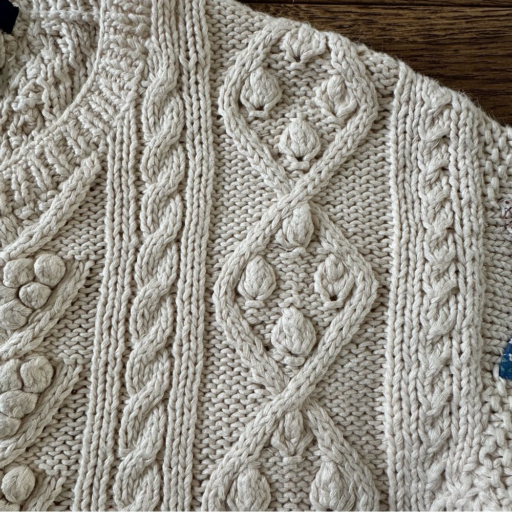 RARE Vintage Patchwork Knit Cardigan Sweater L - Picture 10 of 11